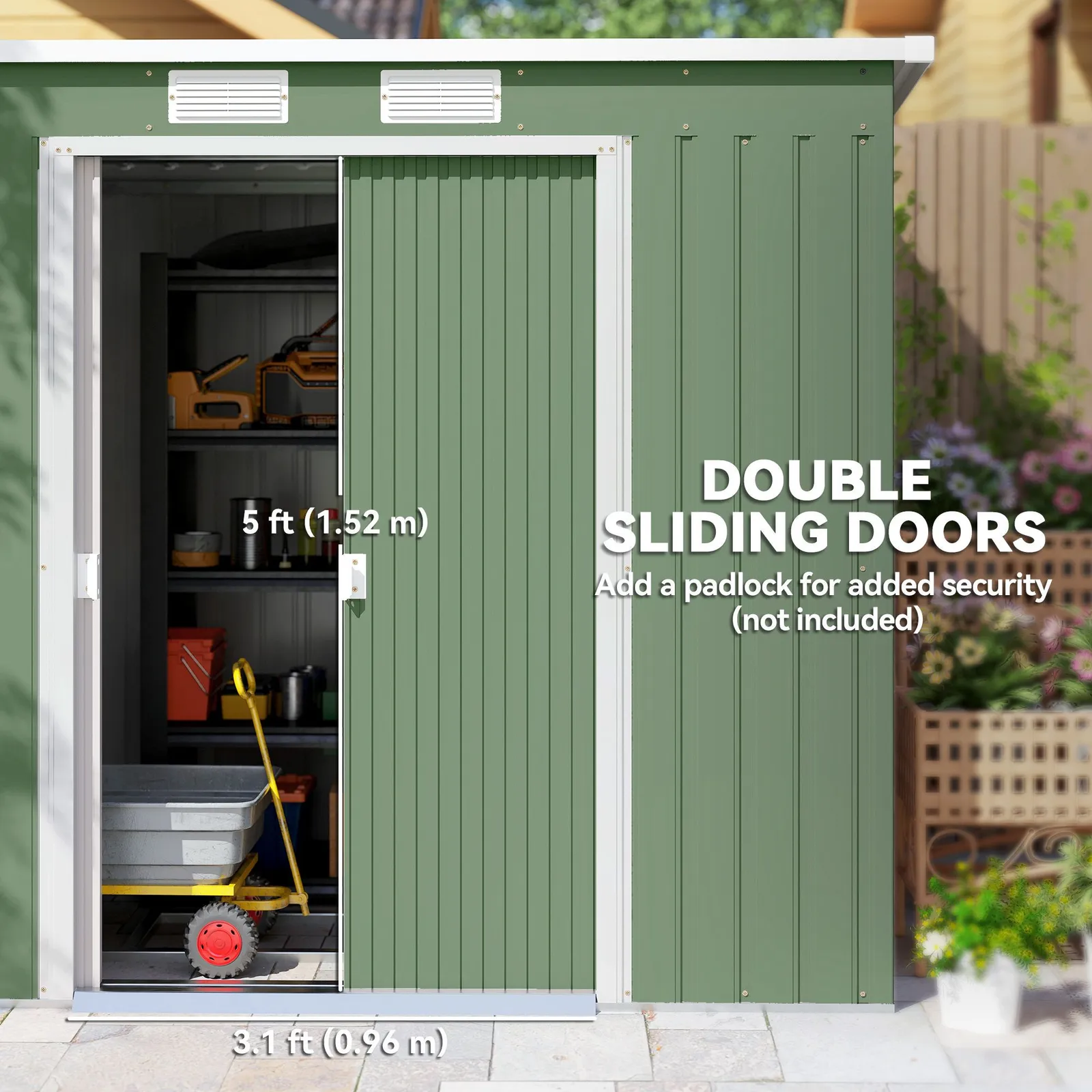 OUTSUNNY 7 x 4ft Metal Garden Storage Shed w/ Double Door Green 6