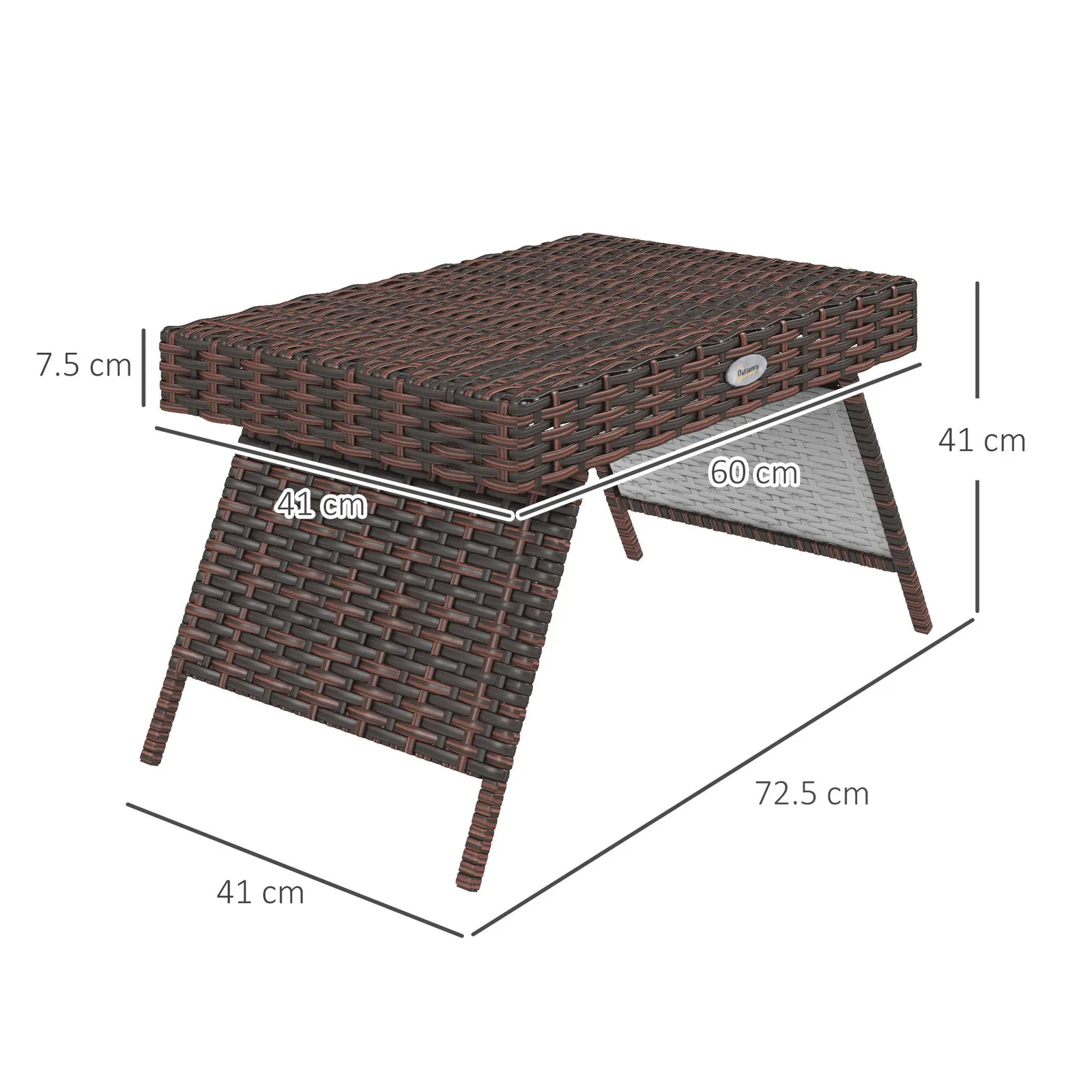 OUTSUNNY Foldable Outdoor Coffee Table, Steel Frame Rattan Side Table, Brown 3