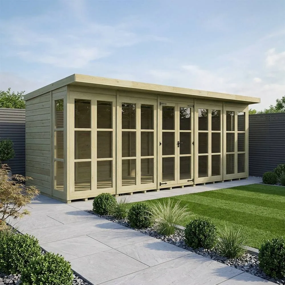 Buttercup Farm 20ft x 6ft Georgian Pent Summer House - Pressure Treated Timber in Brown 2