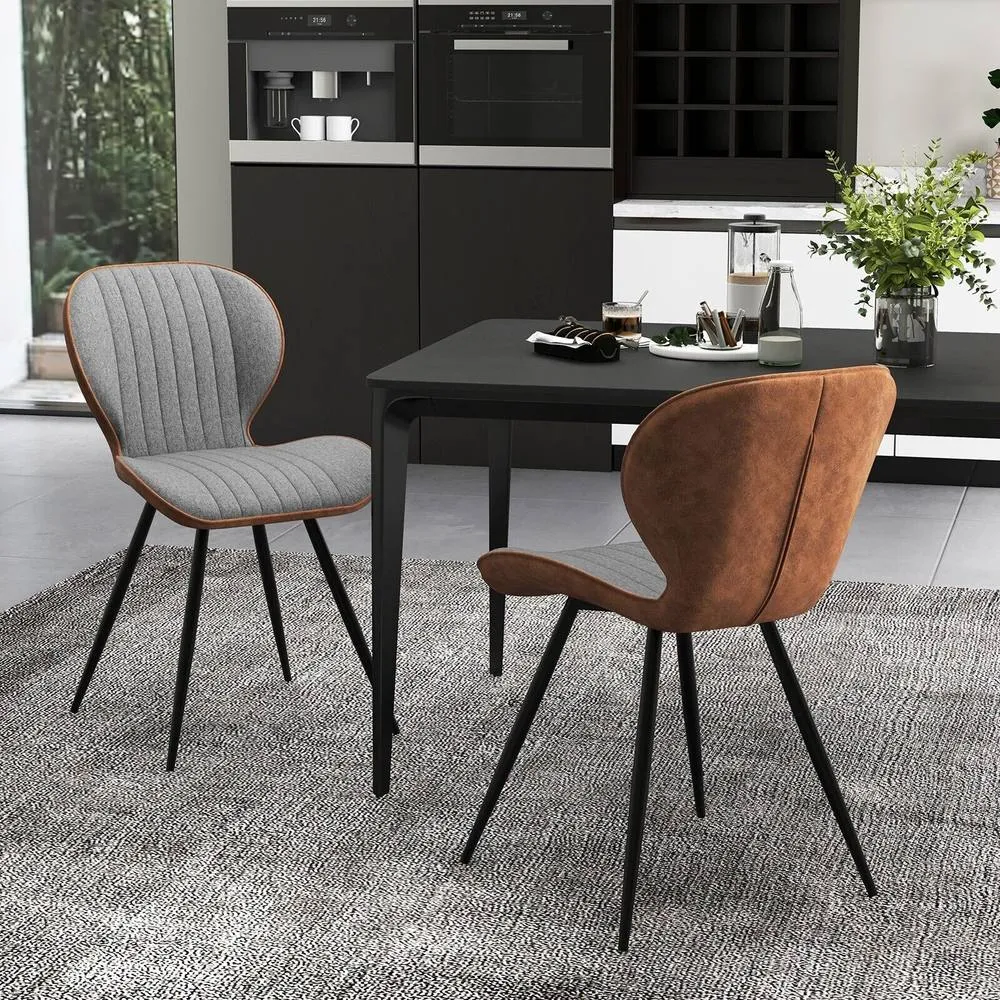 Costway 2Pcs Armless Dining Chair Accent Chairs Upholstered Leisure Chair in Grey 3