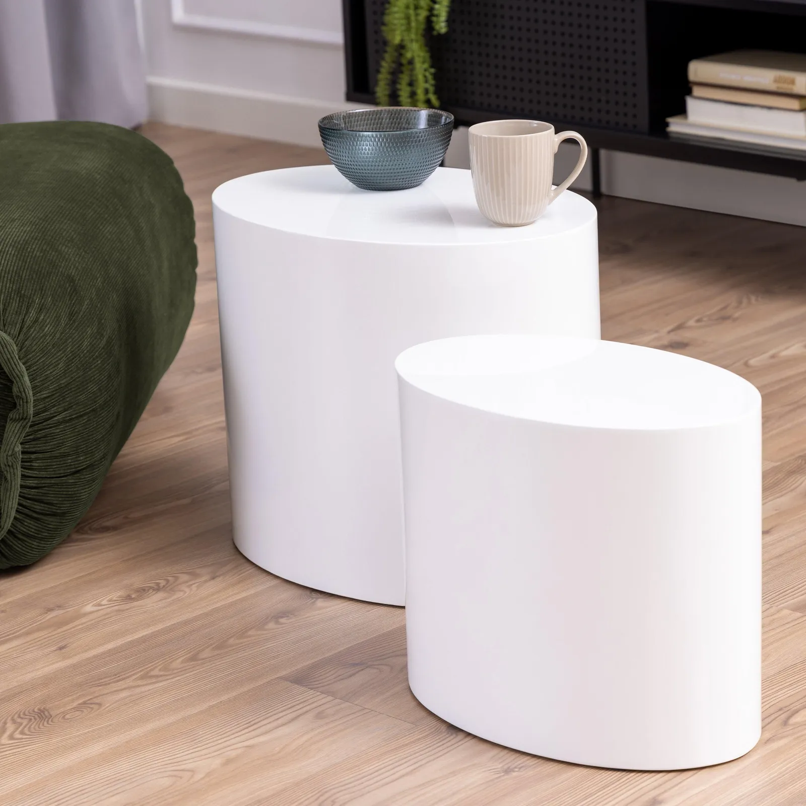 Furniture To Go Mice Oval Coffee Table in White Set of 2 3
