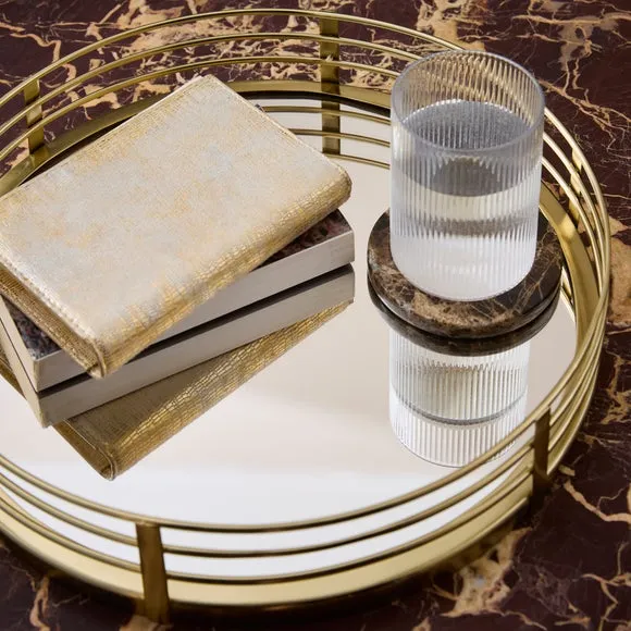 Gold Framed Round Mirrored Tray 2