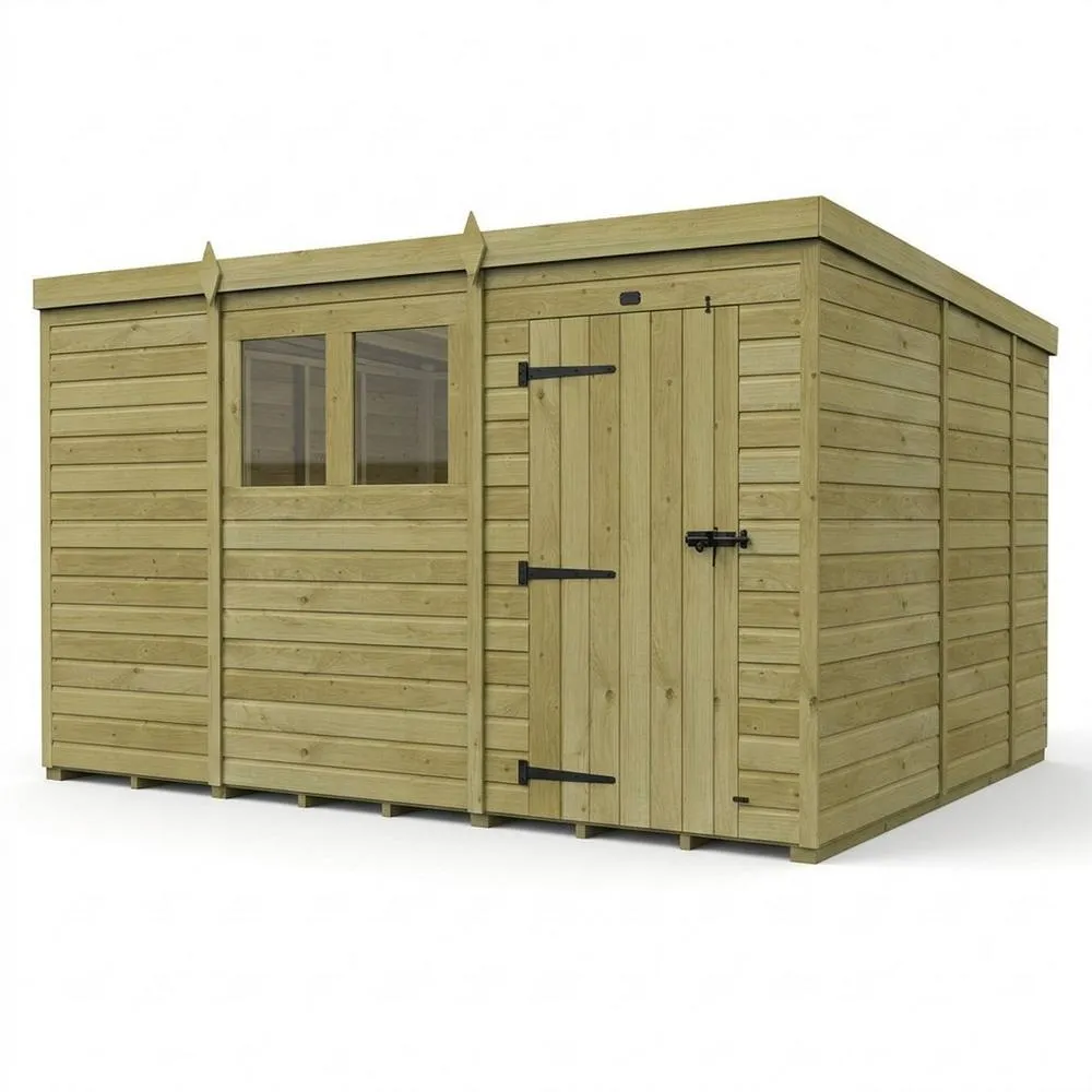 Buttercup Farm 11ft x 9ft Pent Garden Shed Single Door With Windows - Timber in Brown
