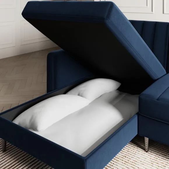 Kendall Quilted Velvet Clic Clac Storage Corner Sofa Bed 4