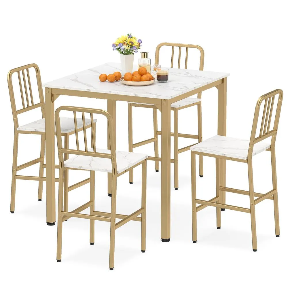Costway Counter Height Dining Table Set 5PCS Kitchen Bar Table & Chairs Set in White 3
