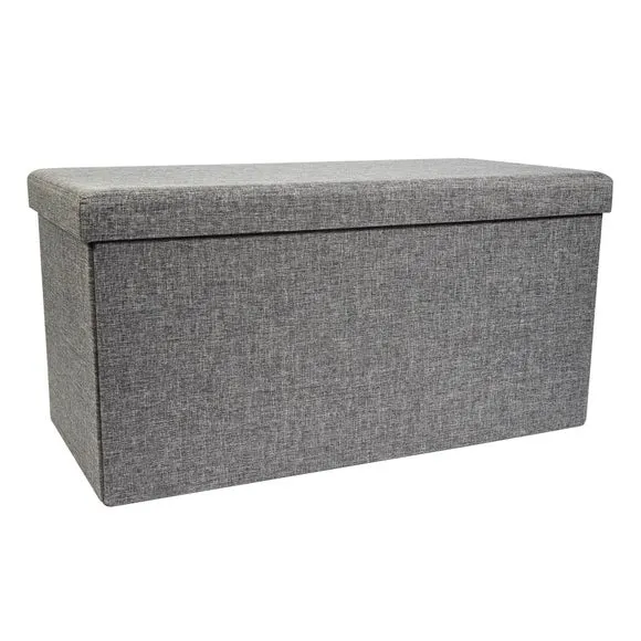 Faux Linen Rectangular Ottoman 2
