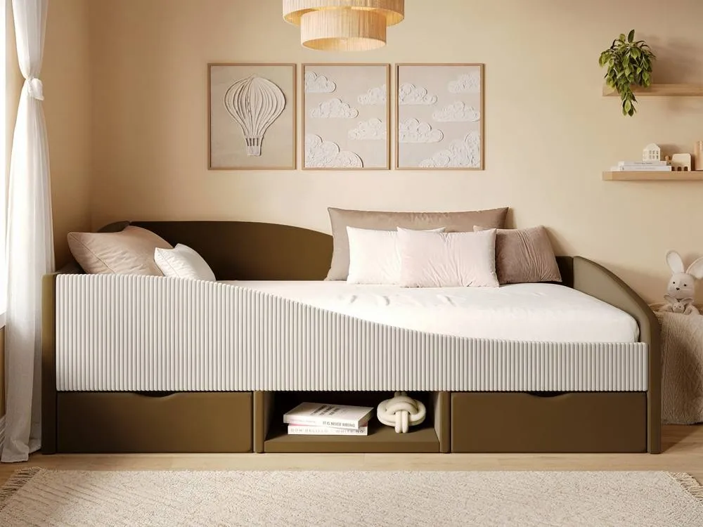 Flair Aubrey Velvet Storage Low Sleeper Bed with Beige Cord in Brown 3