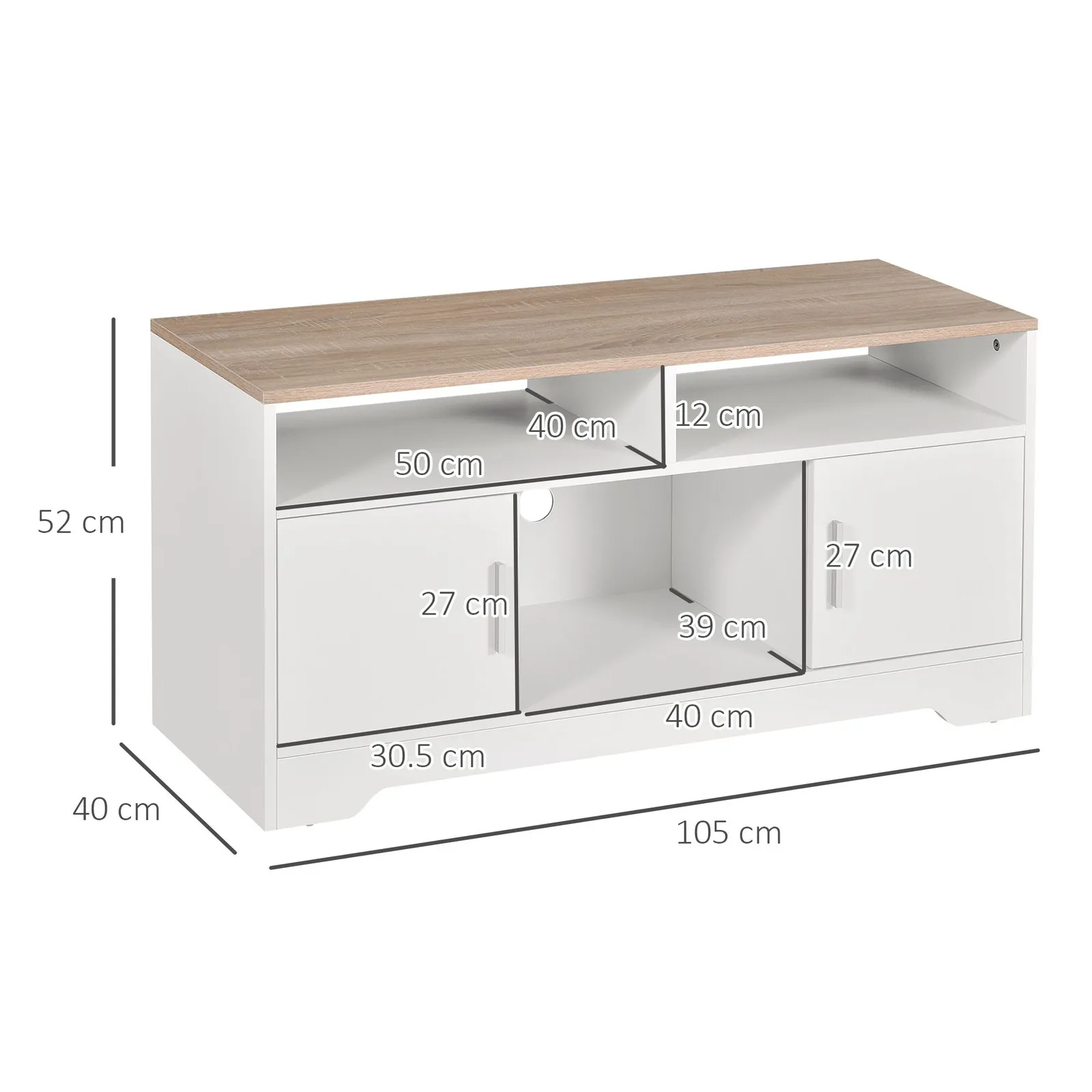 HOMCOM Home Office 42" TV Stand Storage Unit with Cabinets Shelves Table Top in White 3