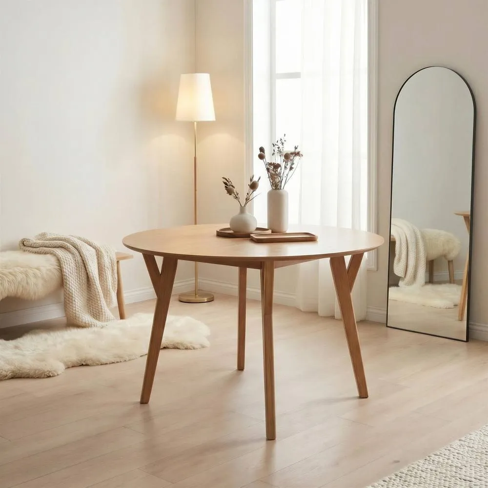 FurnitureboxUK Lynton Walnut Effect Round Wood Dining Table 4 Tan Delta Chairs in Brown 2