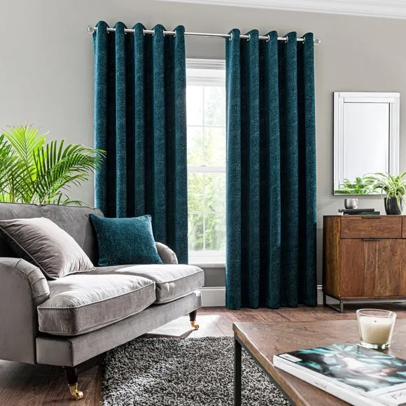 Chenille Geo Eyelet Curtains 2