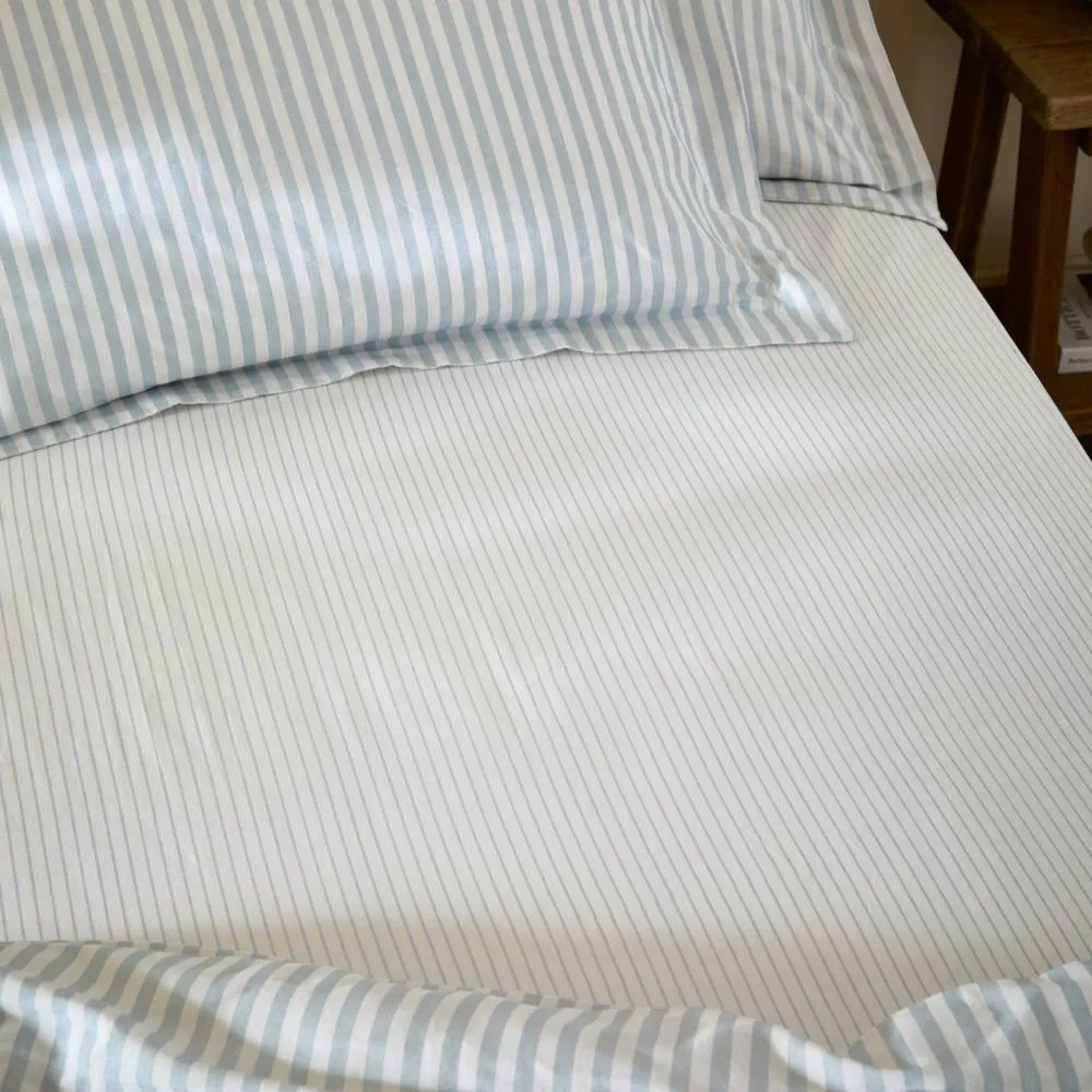 Yard Hebden Narrow Stripe 100% Cotton Fitted Sheet in Pale Blue 1