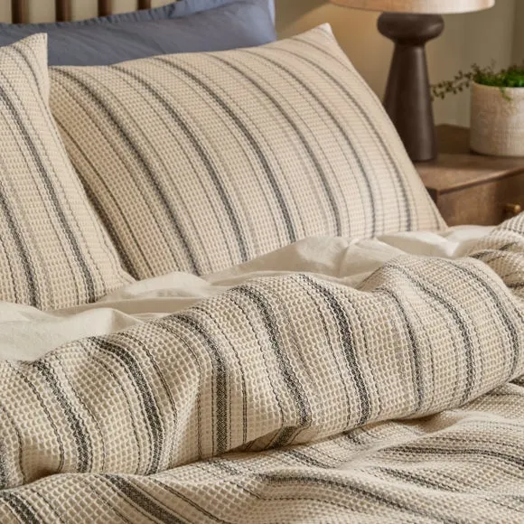 Yard Waffle Stripe 100% Cotton Duvet Cover & Pillowcase Set 2
