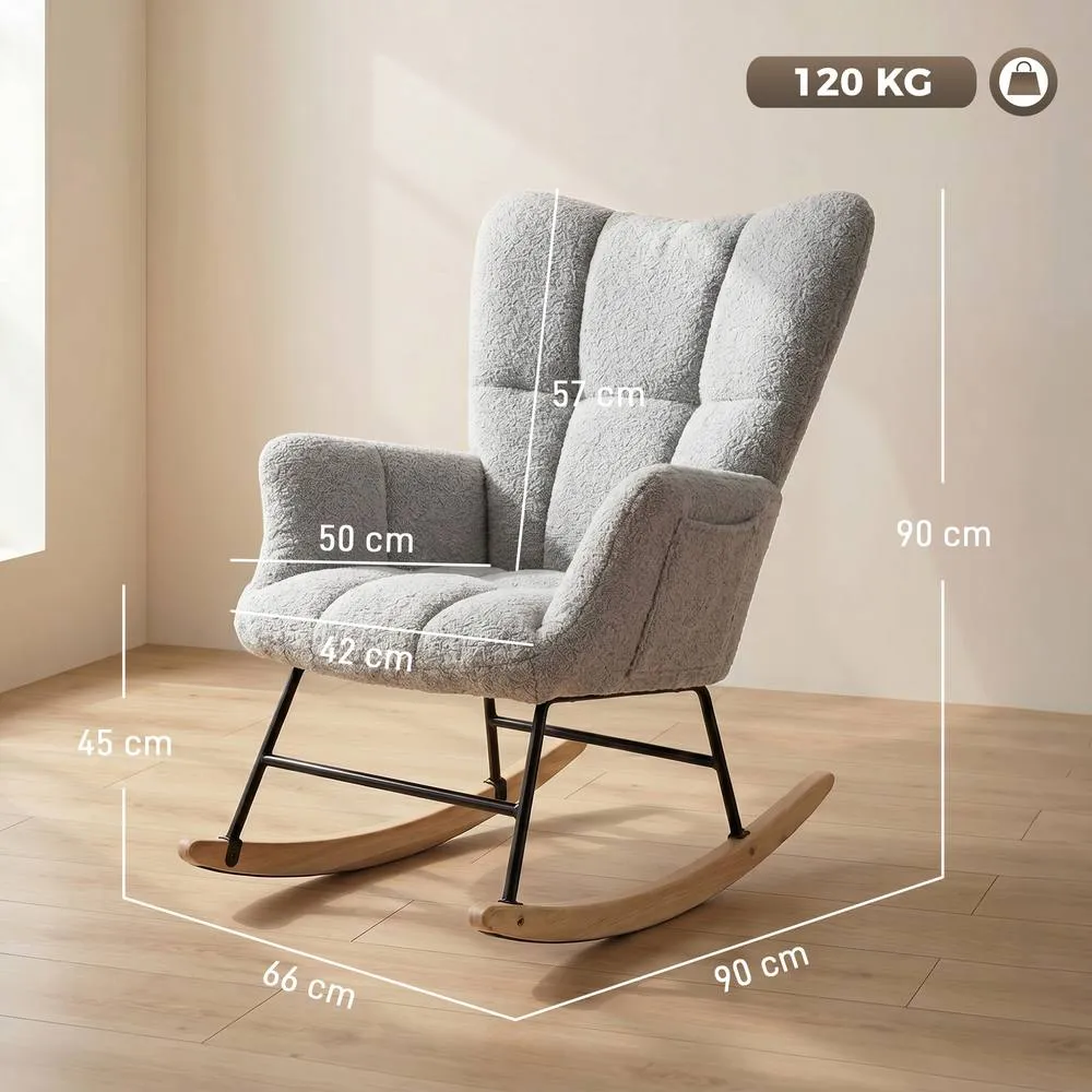 HOMCOM Tufted Rocking Chair with Side Pockets in Light Grey 3
