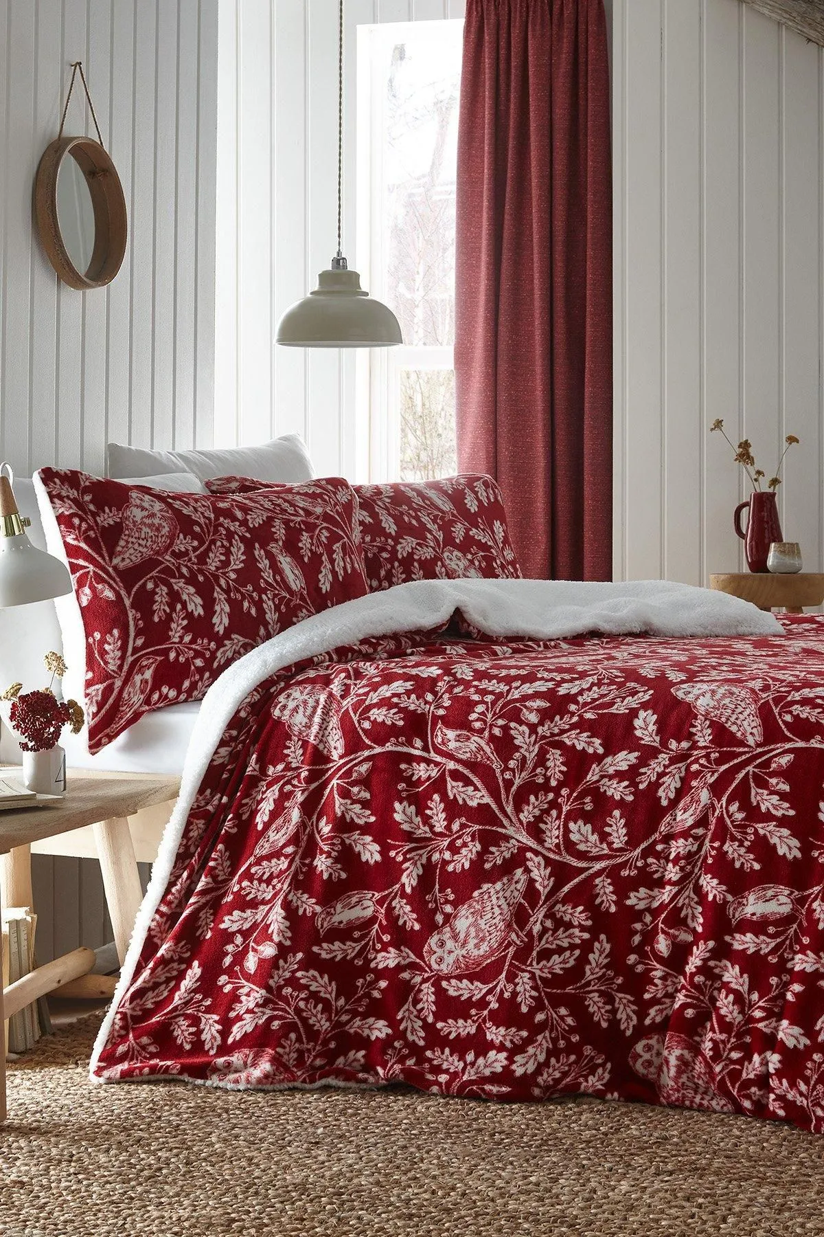 Dreams & Drapes 'Woodland Owls' Fleece Duvet Cover Set in Red 3