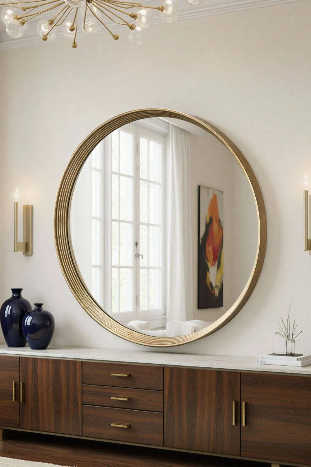 Yearn Mirrors Willow Gold Large Round Contemporary Mirror Bevelled in Metallic Gold