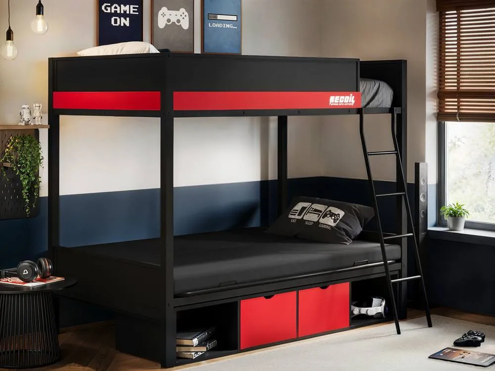 Flair Nova Storage Gaming Metal Bunk with Futon Black & Red 3