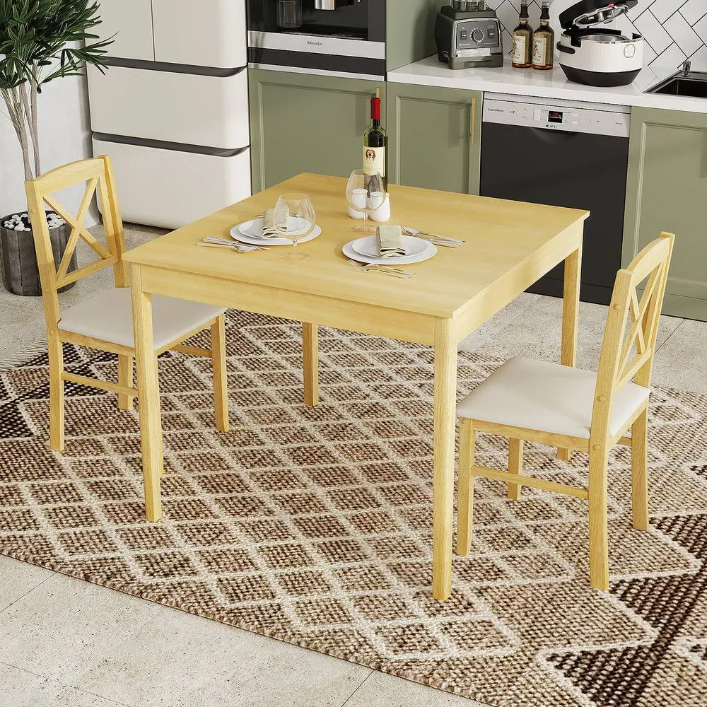 Costway 3 PCS Dining Table & Chairs Set Wooden Kitchen Table w/ 2 Chairs in Natural 6