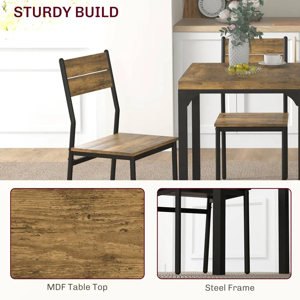 HOMCOM 3 Pcs Compact Dining Table 2 Chairs Set in Brown 6