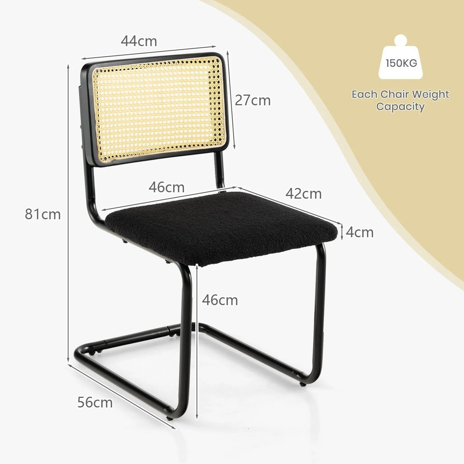 Costway Set of 2 Rattan Bar Stools Upholstered Counter Height Chair Kitchen Dining Stool in Black 2