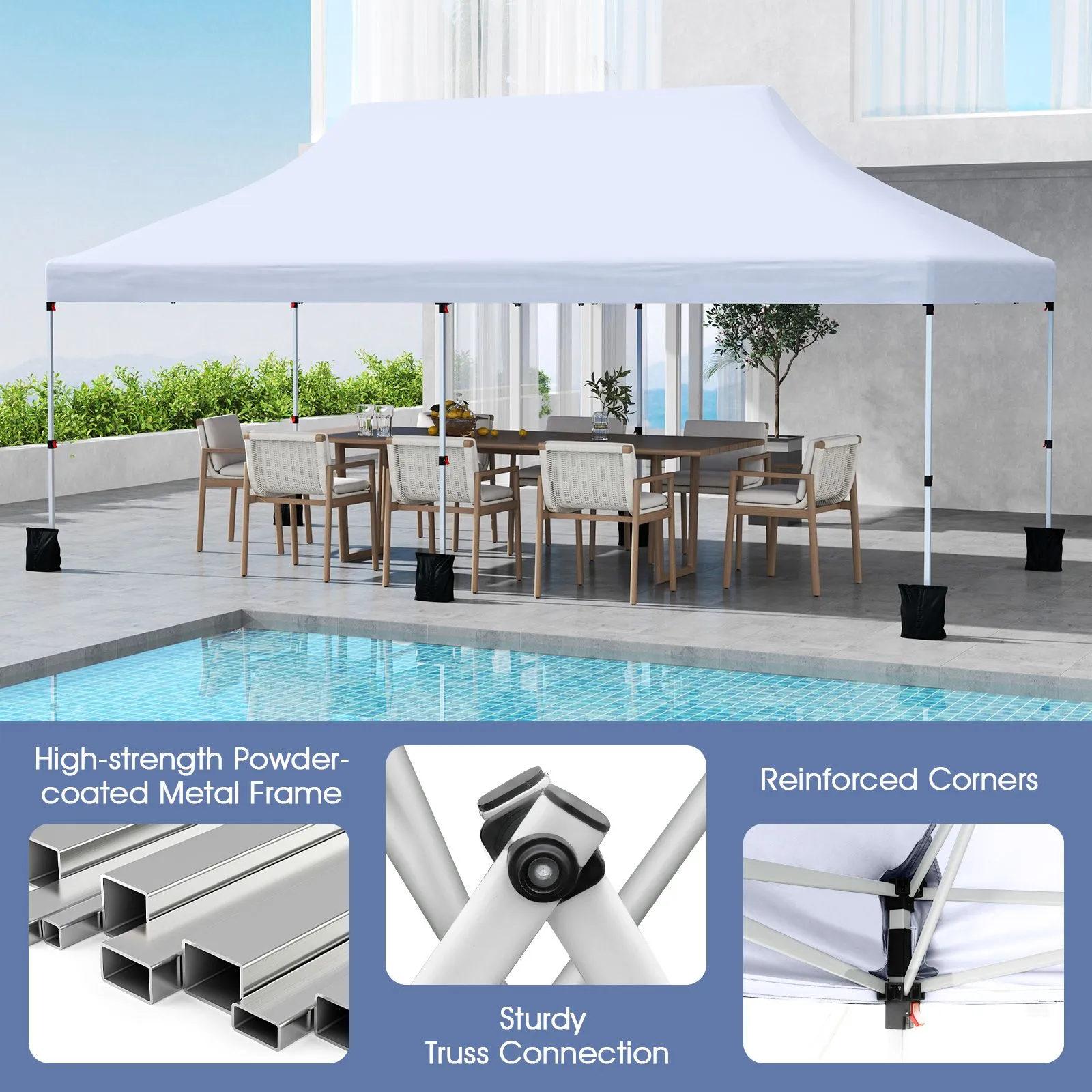 Costway 3 x 6M Pop-up Canopy Tent Height Adjustable Gazebo w/ Carry Bag in White 5
