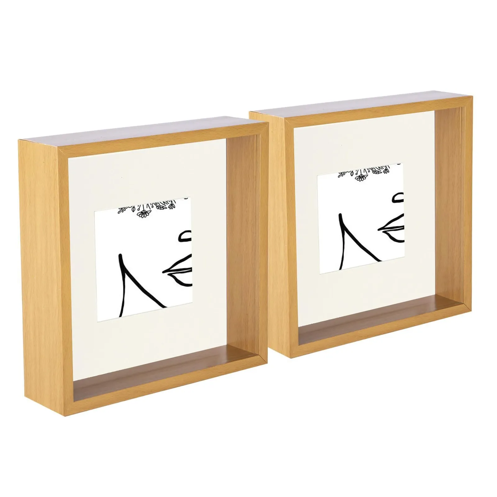 Nicola Spring 3D Deep Box Photo Frames - 8 x 8" with 4 x 4" Mount - White Mount - Pack of 2 in Ivory