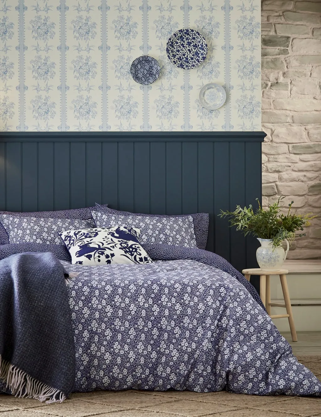 Burleigh X Bedeck Of Belfast Pure Cotton Calico Bedding Set Blue