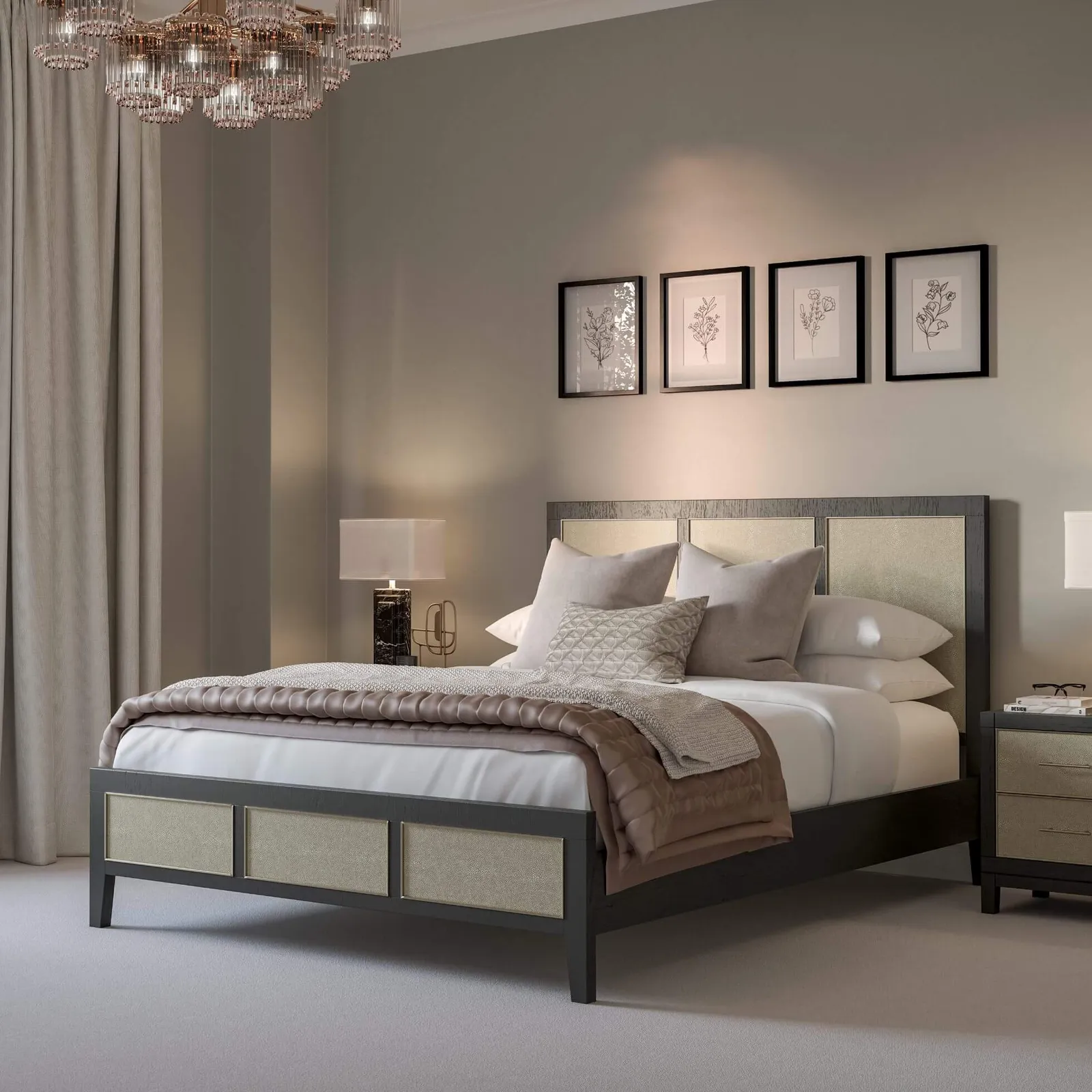 Rae Bed, Black / Shagreen, Super King