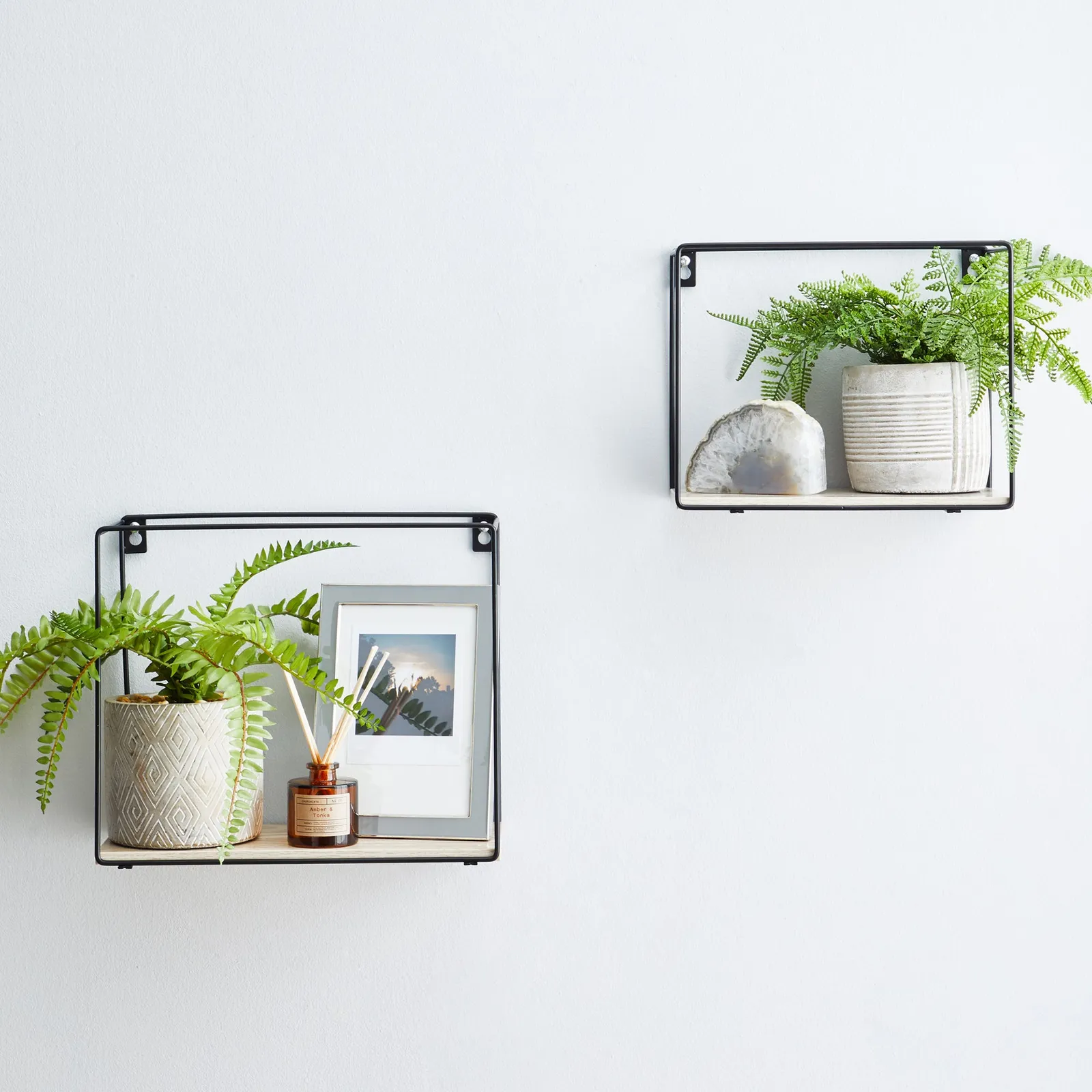 Set of 2 Metal Framed Black Wall Shelves Black