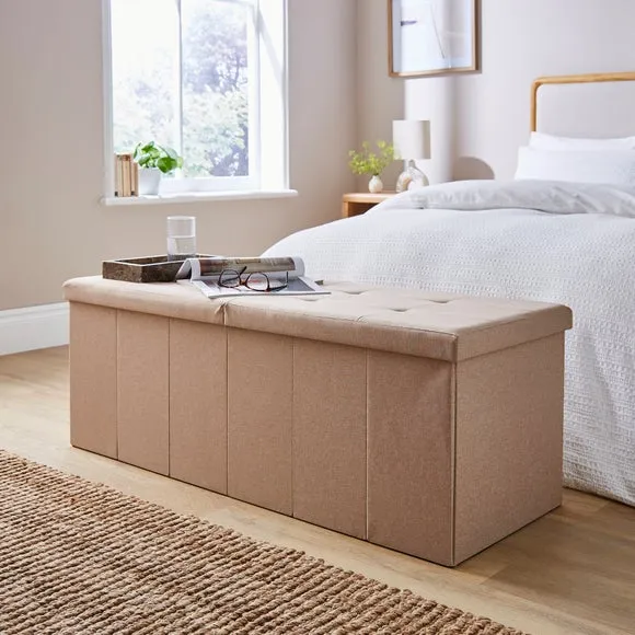 Faux Linen Bed Ottoman 1