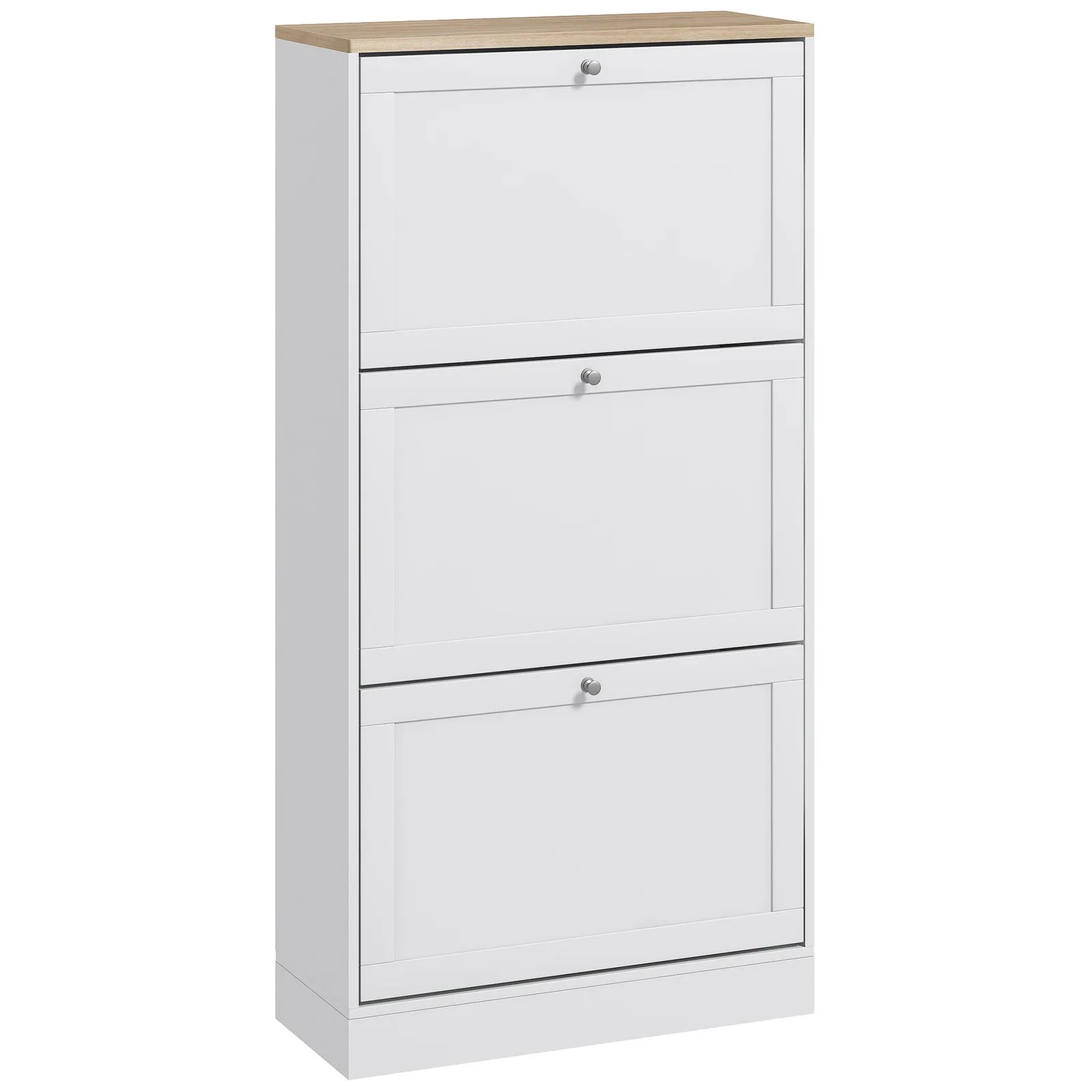 HOMCOM Narrow Shoe Cabinet w/ 3 Flip Drawers for 12-18 Pairs of Shoes White 2