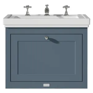 Bayswater Hartleigh Stiffkey Blue Traditional Wall Hung Vanity Unit & 3 Tap Hole Traditional Recessed Basin - 600mm