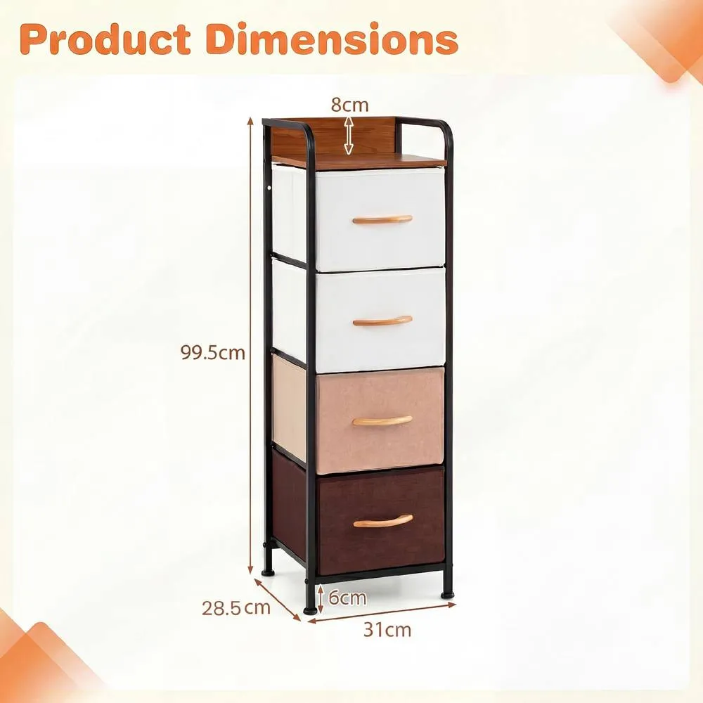 Costway 4-Drawer Dresser for Bedroom Narrow Vertical Storage Organizer With Fabric Bins in Brown 2