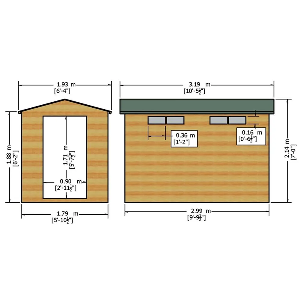 Shires Security Apex Handmade Garden Shed Approx 10 x 6 Feet in Brown 2