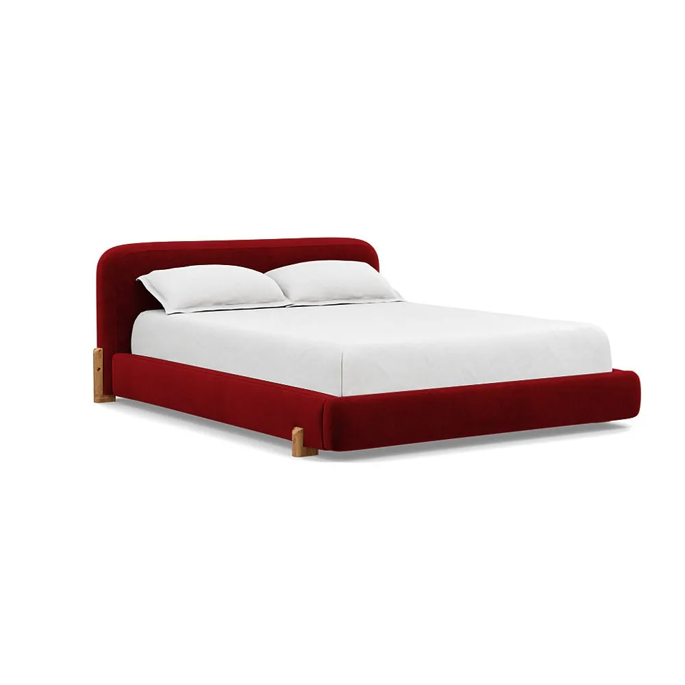 Heal's Nuvola Super King Bed Smart Luxe Velvet Mulberry Natural Oak Feet 1