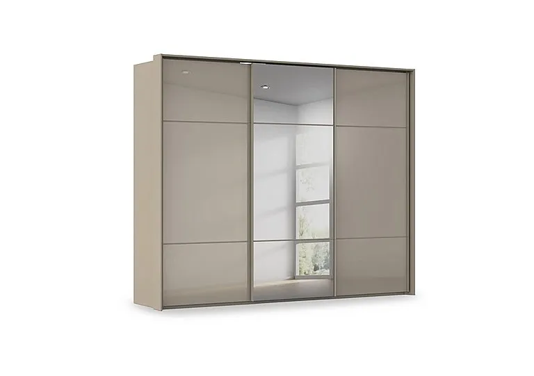 Haven 280cm 3 Door Slider Wardrobe with 2 Glass Doors and 1 Mirror Door