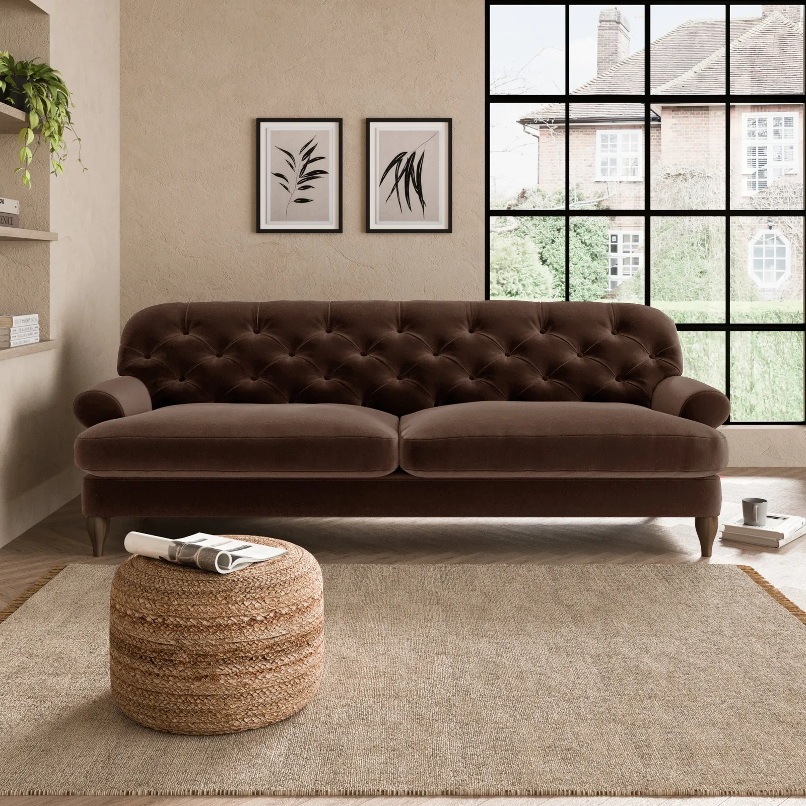 Canterbury Luxury Velvet 4 Seater Sofa Luxury Velvet Pinecone
