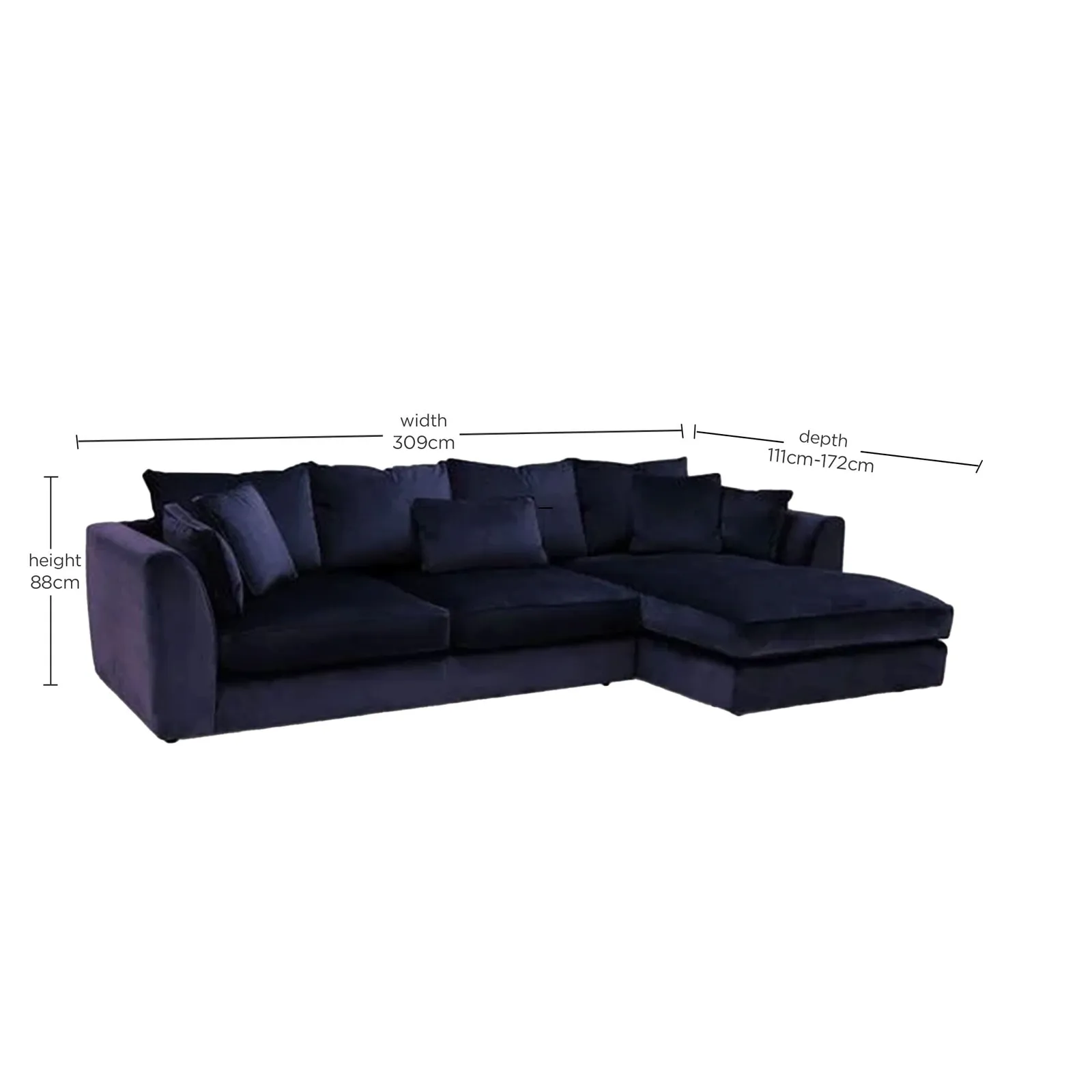 Harrington Large Chaise Corner Sofa Right, Navy Velvet | Barker & Stonehouse 3