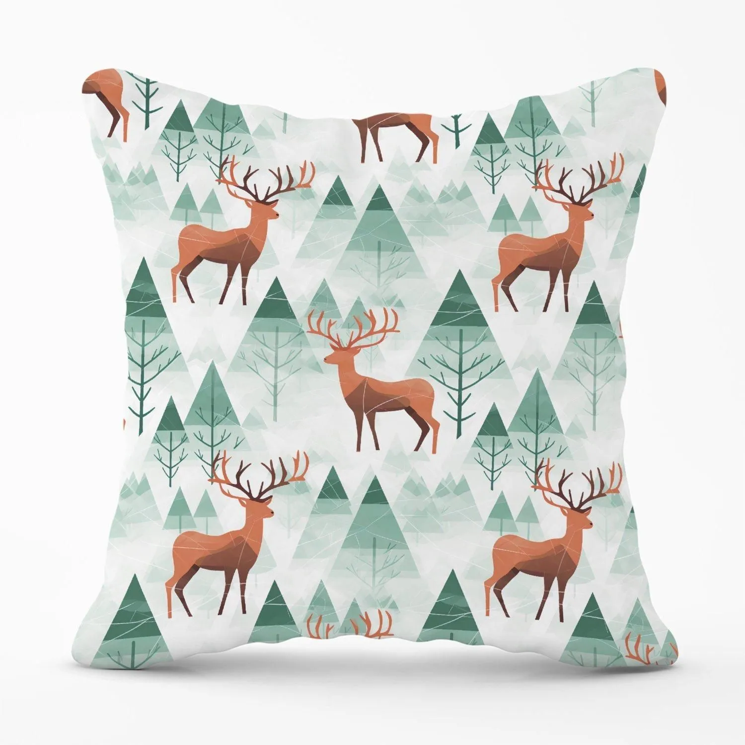 Warren Reed - Designer Reindeer On A Snowy Landscape Outdoor Cushion in Green
