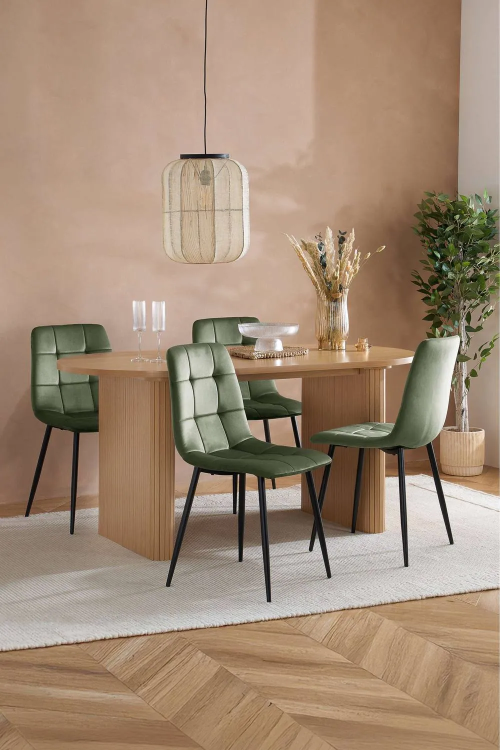 Birlea Axel Oval Fluted Dining Table With 4 Chairs in Brown