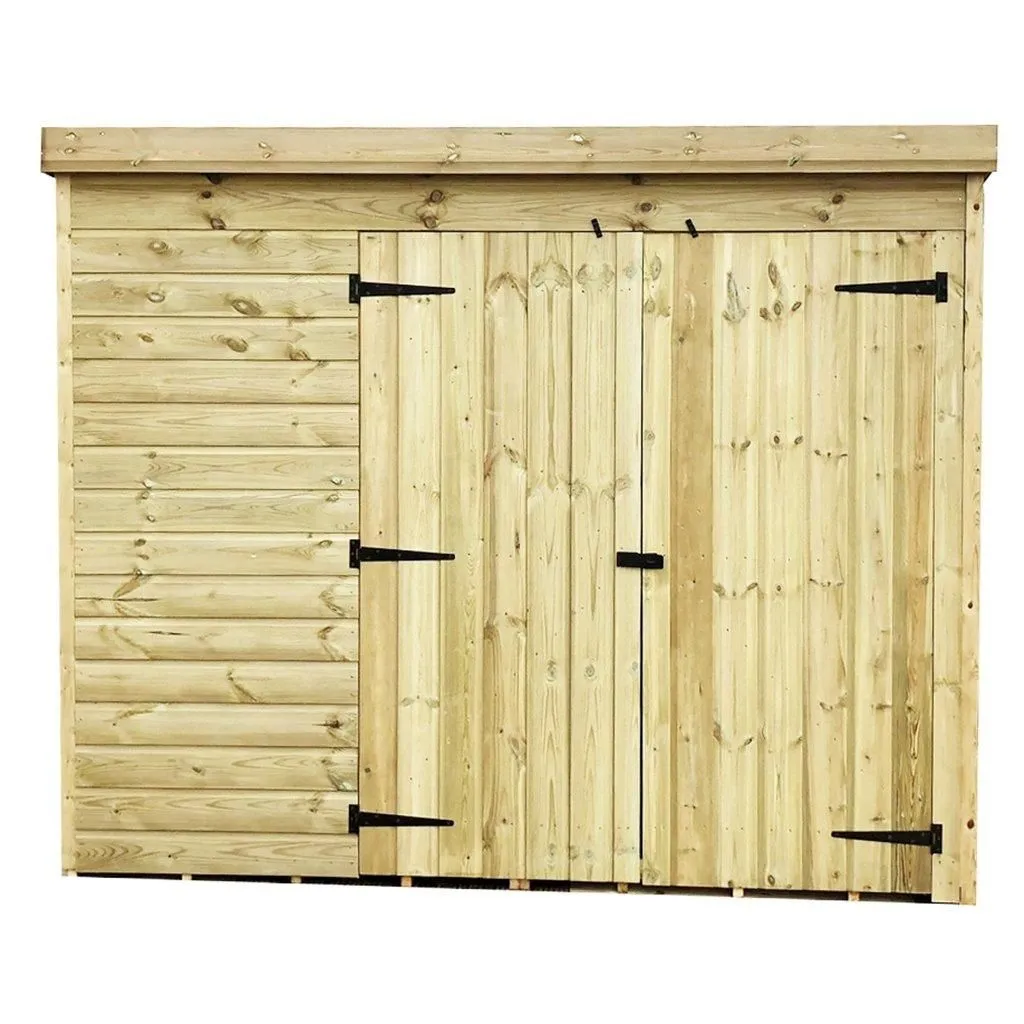 Marlborough 8 x 8 Pressure Treated Pent Garden Shed with Double Doors in Natural 3