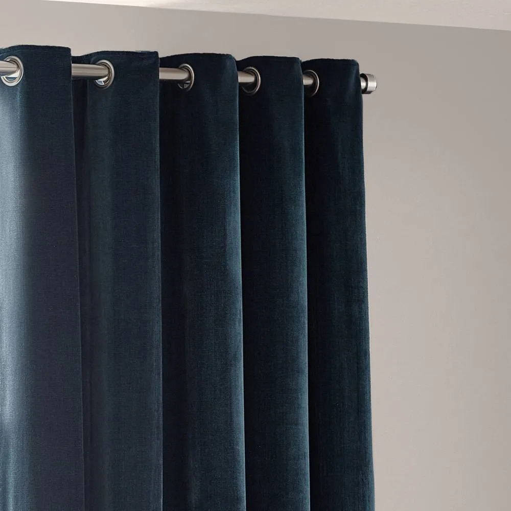 Yard Heavy Chenille Blackout Eyelet Curtain Pair in Navy 3