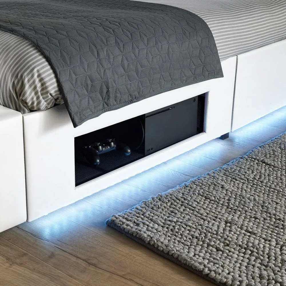 X Rocker AVA Upholstered TV Bed with Underbed Storage & LED Lights in White 4