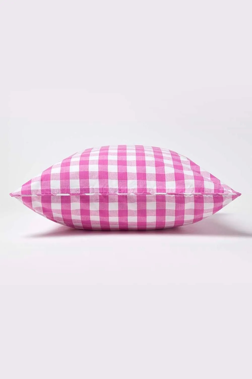 Homescapes Block Check Cotton Gingham Cushion Cover in Pink 3