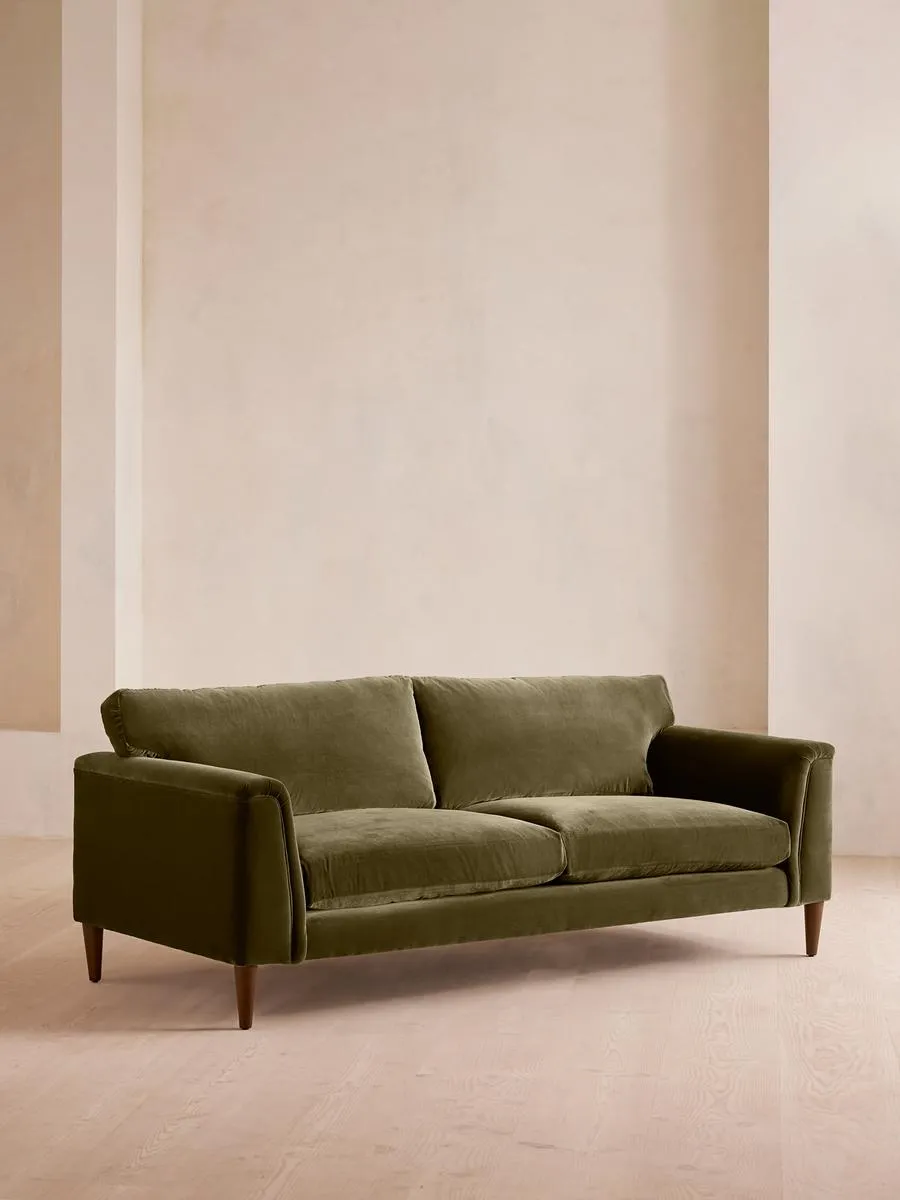 Reya Three Seater Sofa, Velvet, Olive