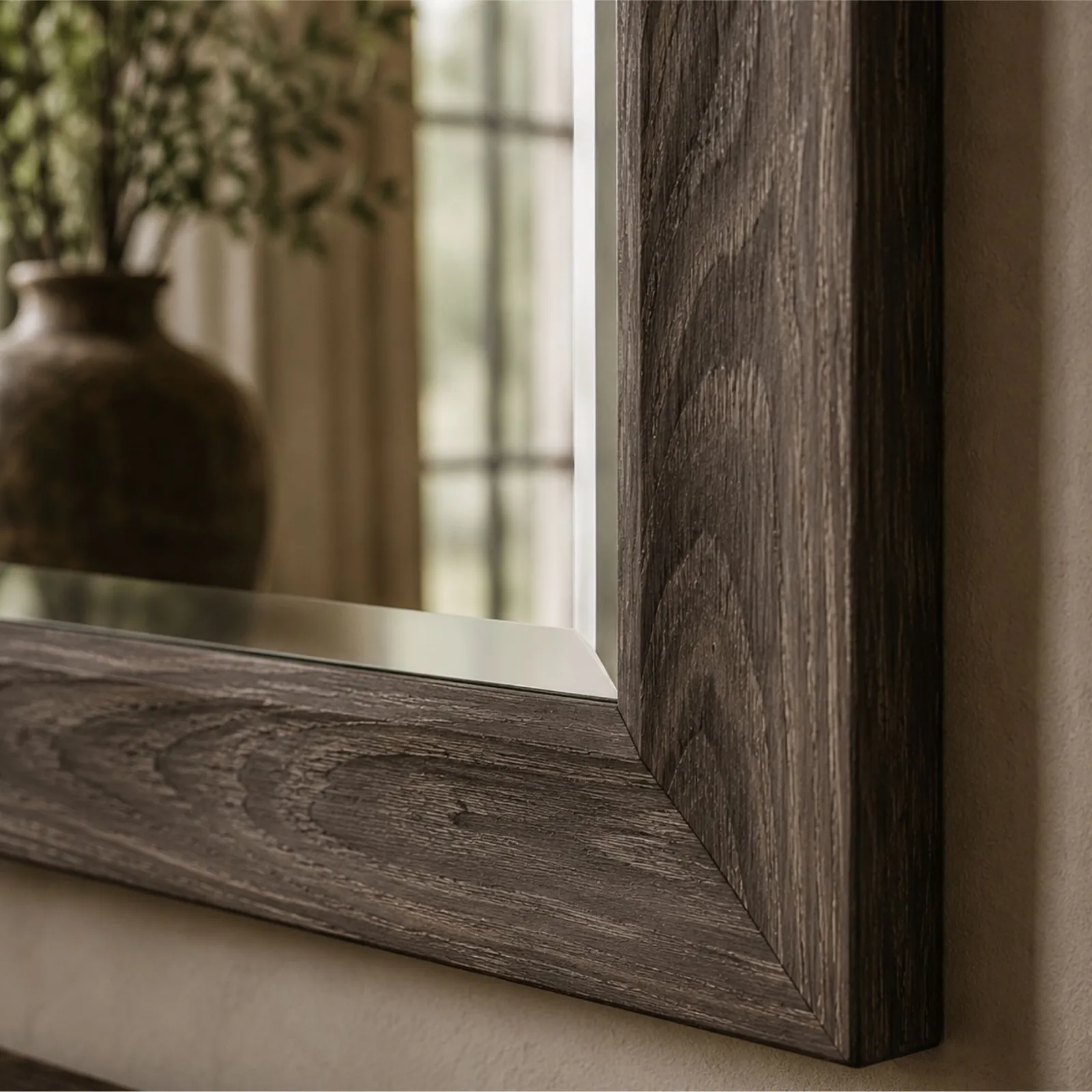 Yearn Mirrors Rustic Grey Wood Effect Scooped Framed Mirror 91.5x66cm in Pale Green 4