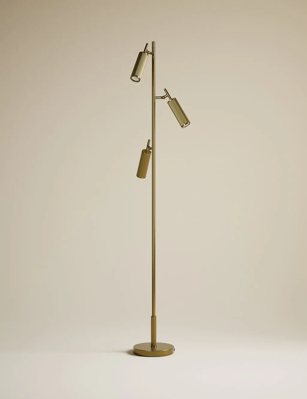 M&S Rechargeable Three Light Ribbed Floor Lamp Antique Brass