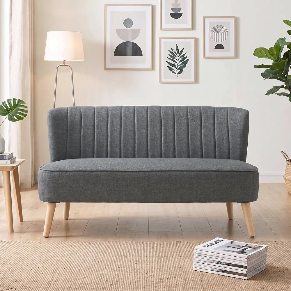 HOMCOM Linen-Look Double Sofa w/ Wood Frame Foam Padding Back, Dark Grey 2