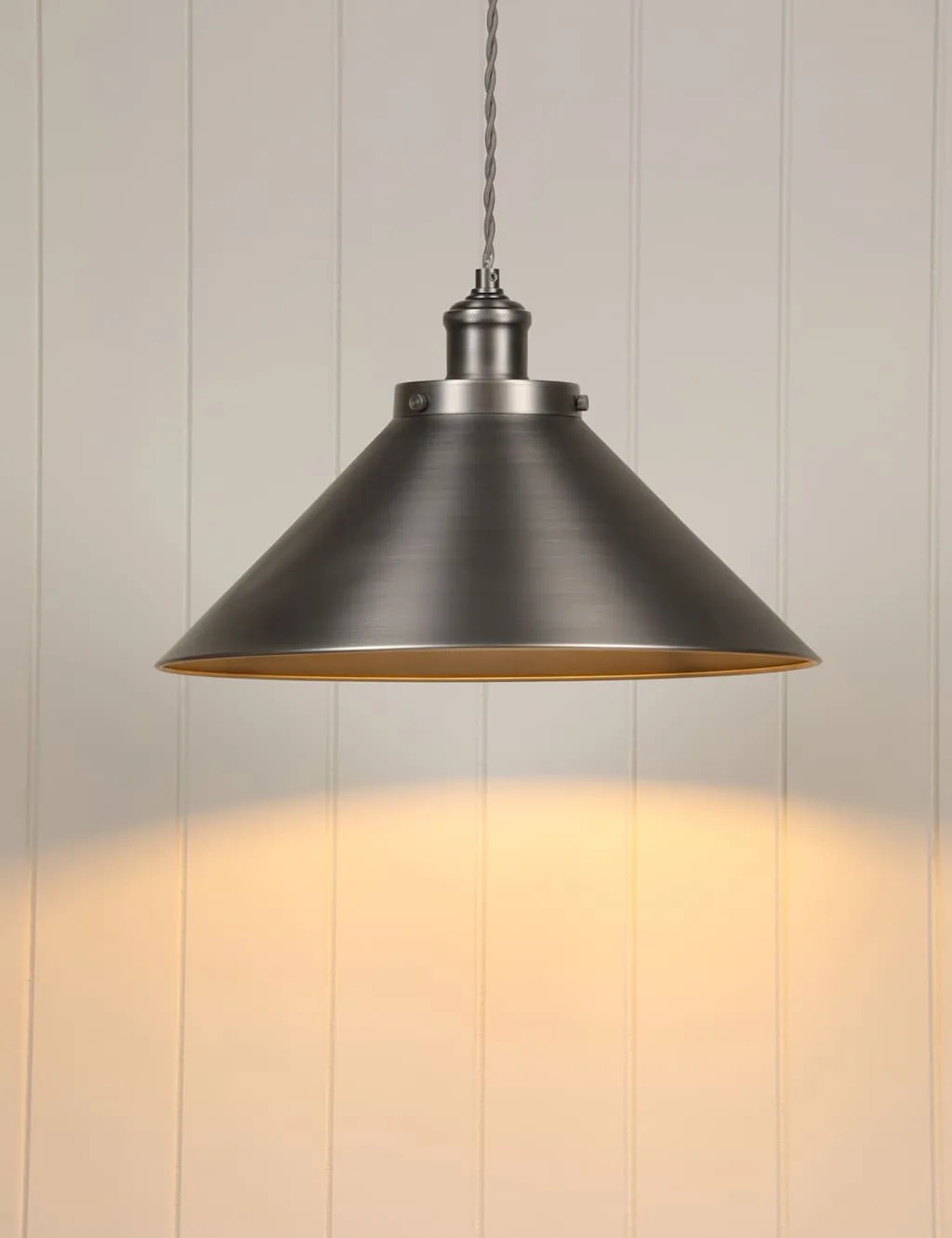 Laura Ashley Rufus Metal Cone Pendant Light Silver