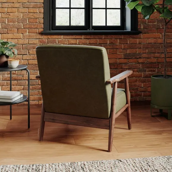 Quinn Faux Leather Wooden Arm Accent Chair 2