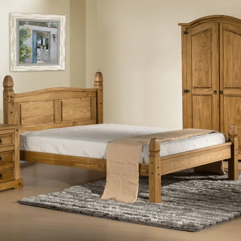Solid Pine Wooden Bed Frame 4ft Small Double Corona Low Foot End Waxed